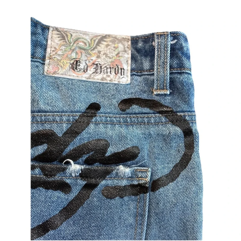 Vintage Y2K Ed Hardy‎ Jeans Denim Death Before Dishonor Distressed Size 34x30